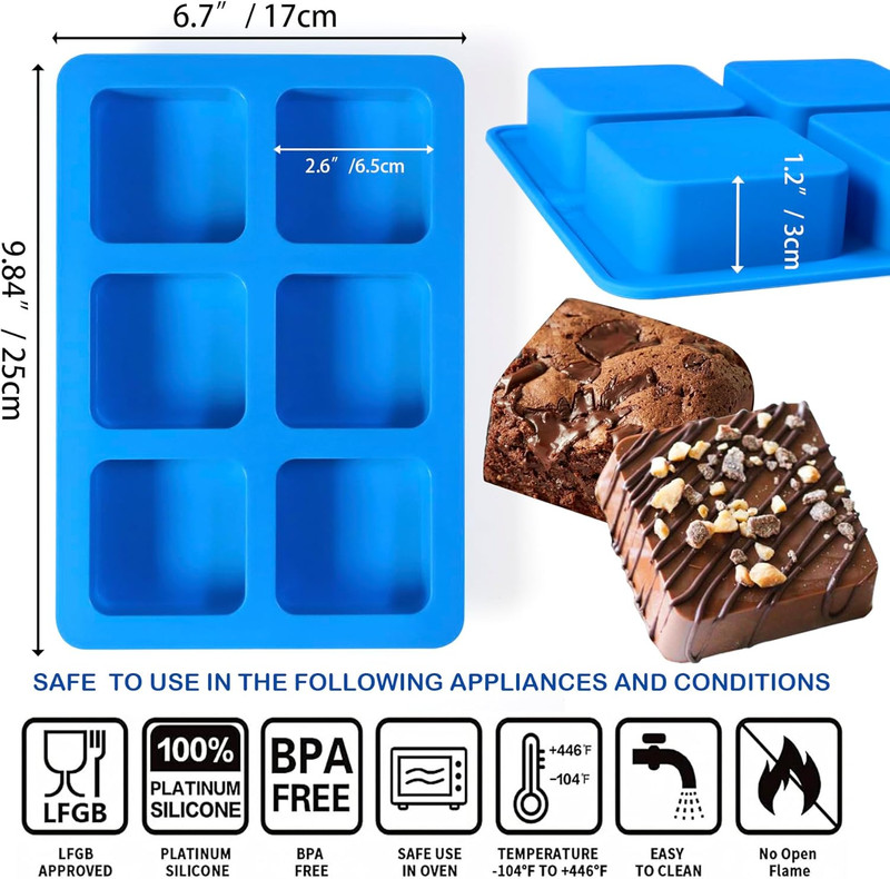 3Pcs Chocolate Covered Cookie S'Mores Molds Silicone, 6-Cavity Square Caramel Si gallery