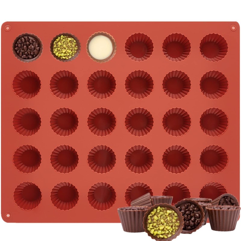 JOERSH 30-Cavity Mini Peanut Butter Cup Mold Silicone Candy mini, Red