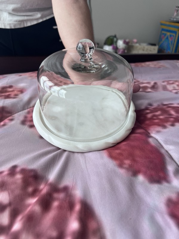 2-Piece Round Glass & Marble Cake Holder