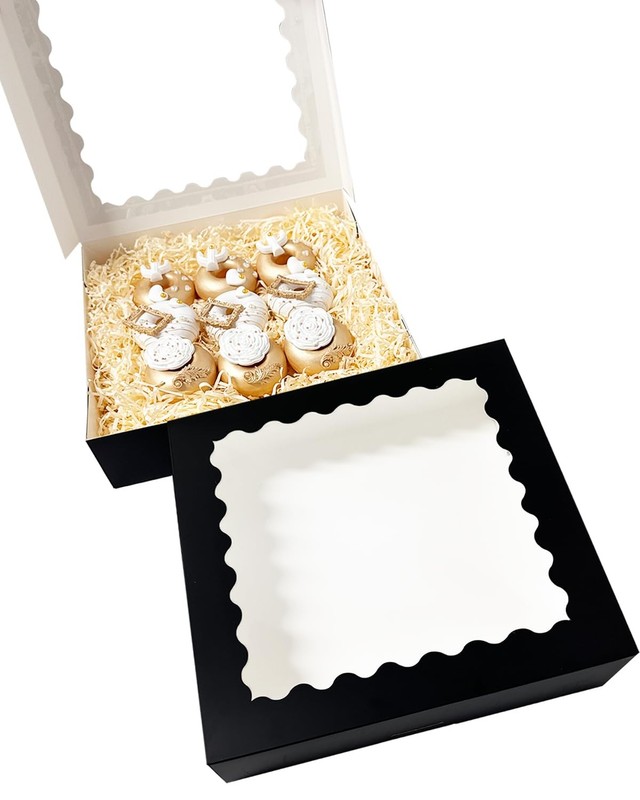20 PCS 12x12x3 Inch Black Pie Cookie Bakery Boxes Window AutoPop Up Macaroon gallery
