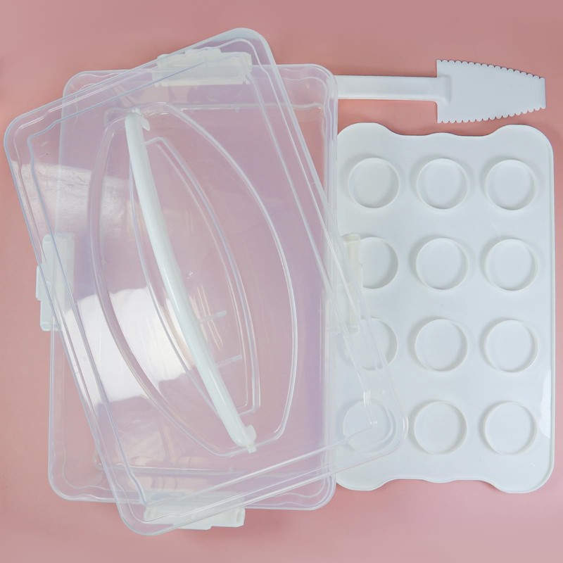 1Pack White Plastic Cake and Cupcake Carrier Holder, Large Portable Storage C... gallery