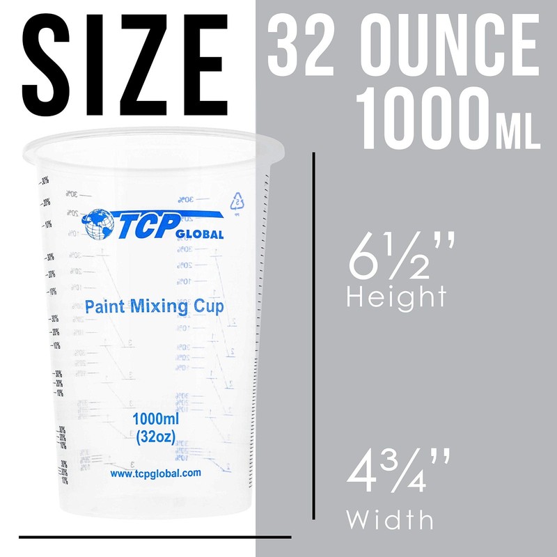 32 oz Graduated Plastic Mixing Cups - 25 Pack Disposable Measuring Cups for Liqu gallery