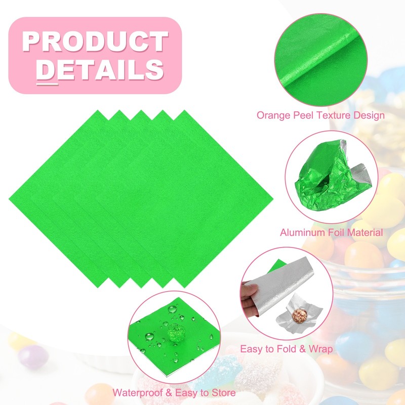 100 Pcs Candy Foil Wrapper, 4.7 x 4.7" Chocolate Wrapper, Green (Orange Peel) gallery