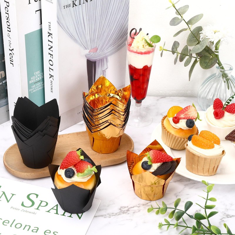 120 PCS Graduation Cupcake Liner Black Gold Tulip Foil Baking Cup Wrapper gallery