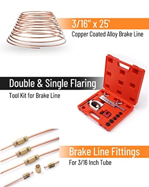 25 ft 3/16 Copper Coated Brake Line Kit (Includes 16 Fittings 3/16" Brake Lines gallery