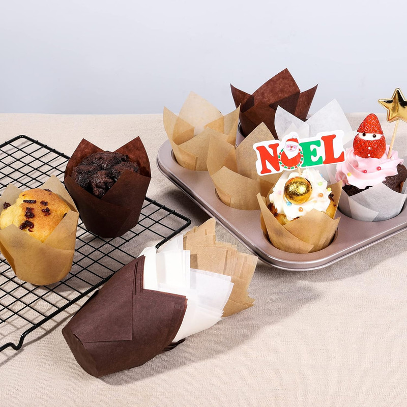 Nordic Paper100Pcs Large Size Brown Tulip Cupcake Liners for Baking Cups EU Parc gallery