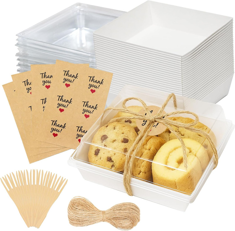 50 Pack Charcuterie Boxes with Clear Lids, Small Dessert Bakery Boxes, Disposabl gallery