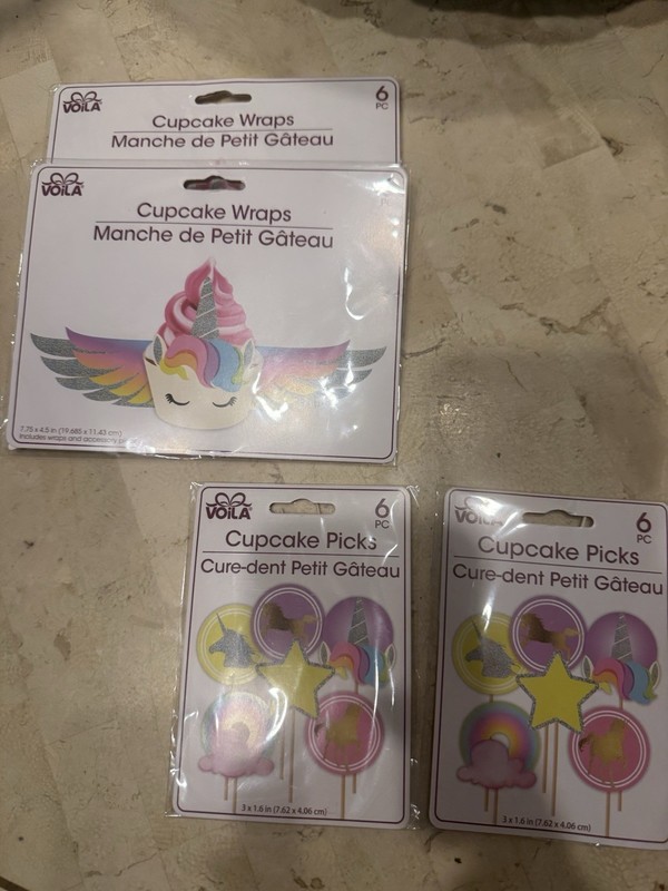(Lot of 4) UNICORN Voila Cupcake Wraps & Picks, NEW. 12 Of Each gallery