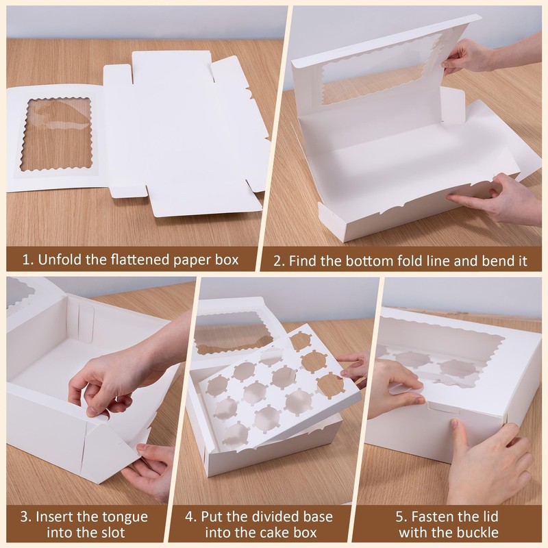 10 Set Cupcake Boxes Cardboard Cupcake with Pvc Window Picnic Containers with... gallery