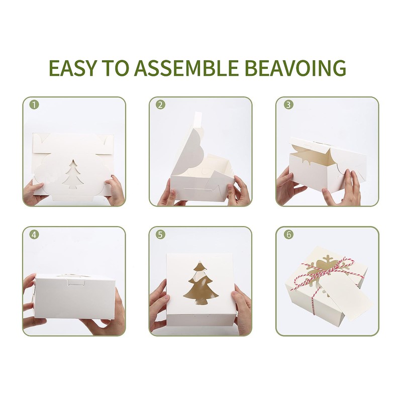 24 PCS White Bakery Boxes with Window, 6x6x3 Inch Christmas Cookie Boxes for ... gallery