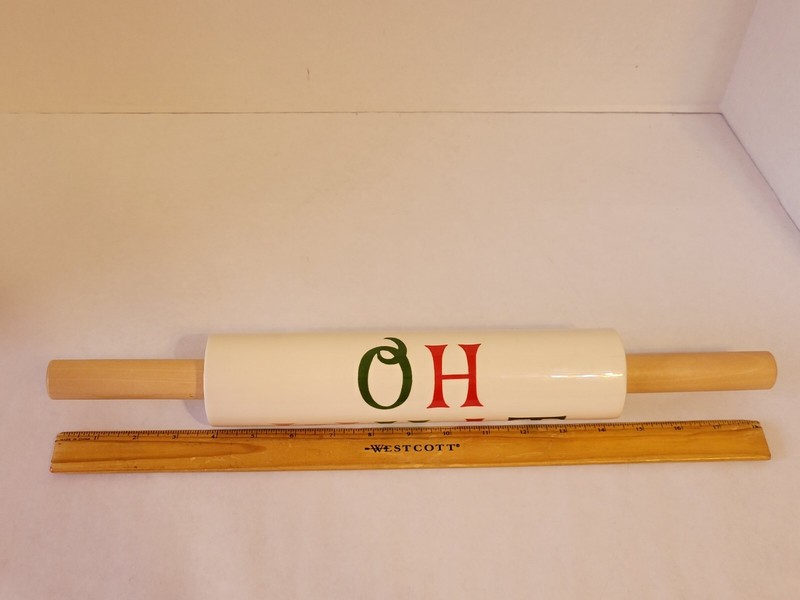 Christmas Holiday Decor Ceramic Rolling Pin with Wooden Handle "Oh What Fun" gallery