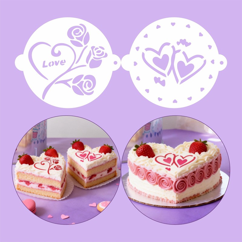 Cake Stencils Set 4 Templates - Happy Birthday, Love, Hearts, Floral - Reusab... gallery