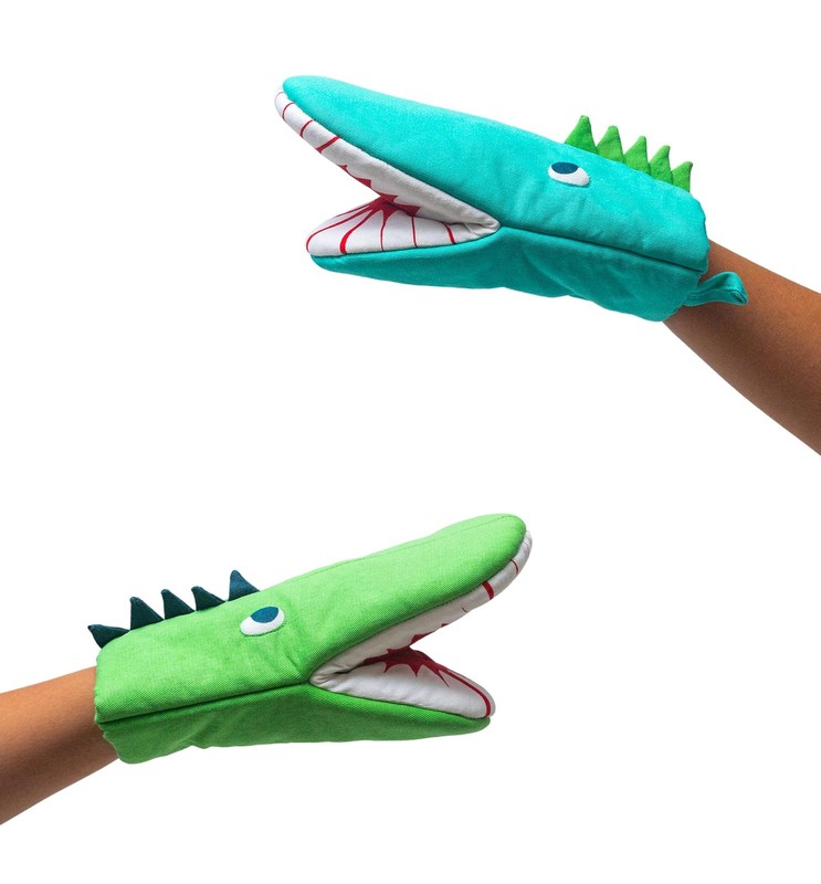 Handstand Kitchen Child's 100% Cotton Shell Oven Mitt Pair, Dinosaurs