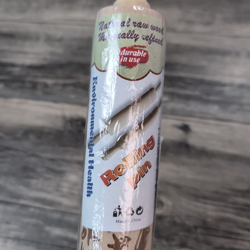 Embossed Rolling Pin Natural Wood Scandinavian Cats Pattern Light Grain New gallery