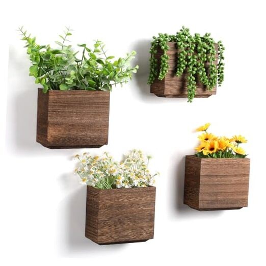 4 Pack Wood Wall Planters Natural Hanging Plant Pots 5.5 x 5 Inches Natural