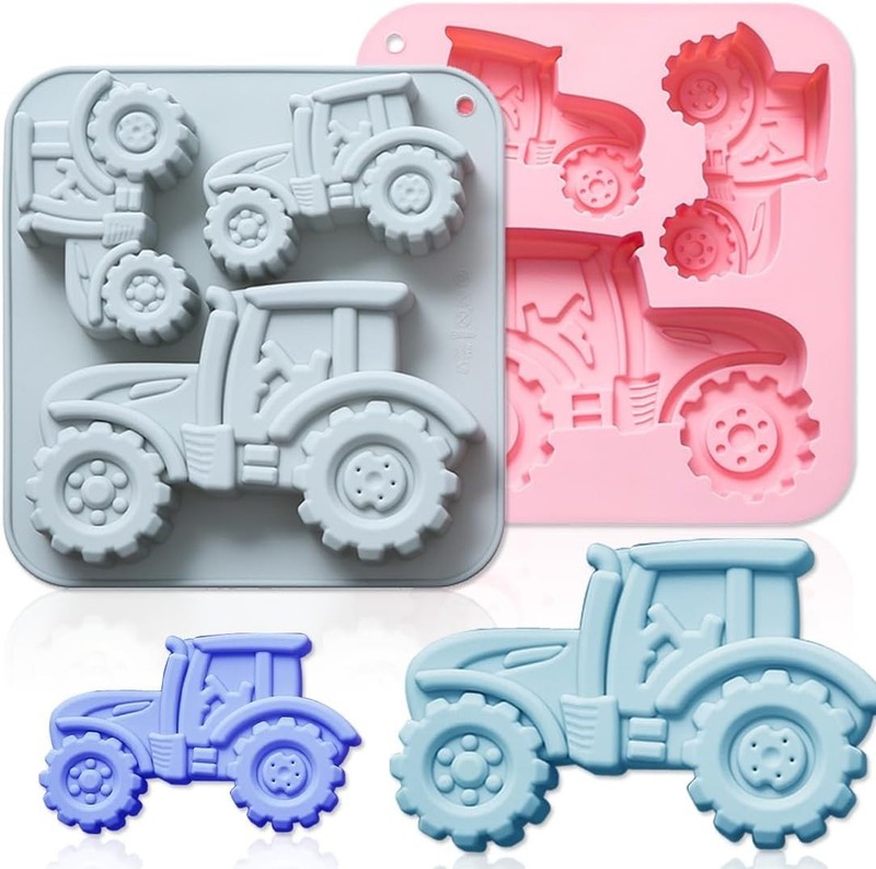 2 Pack Tractors Silicone Molds, 3 Cavity 3D Farm Tractor DIY 3 grid