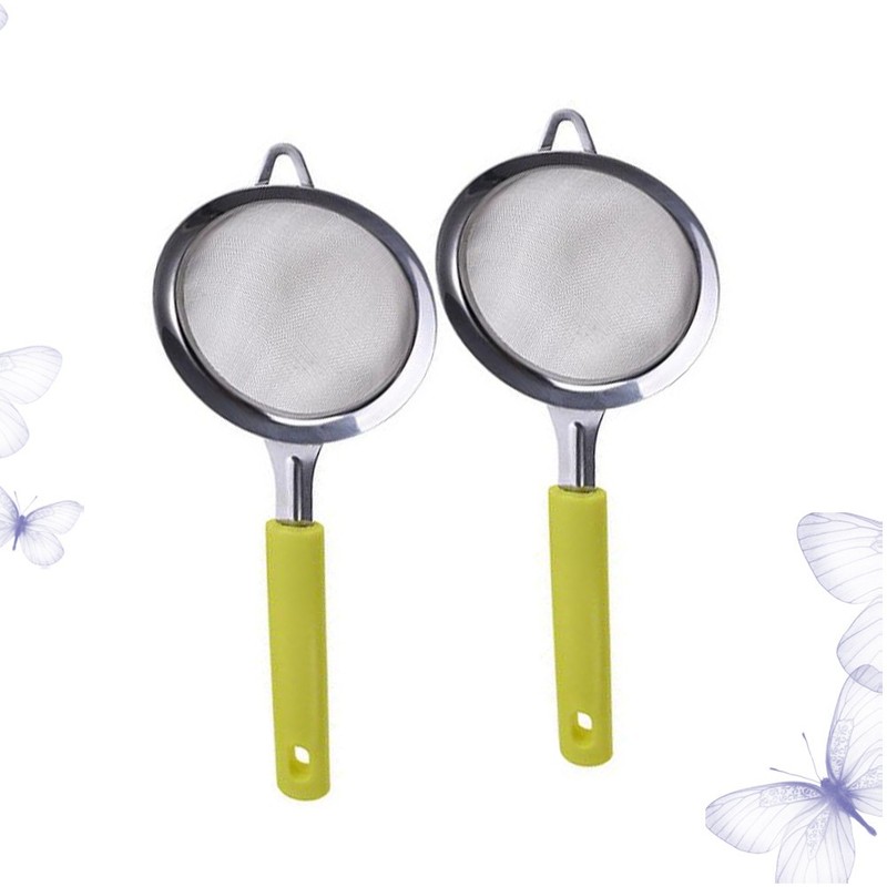 2Pcs Hand Held Flour Colander with Fine Mesh Powder Sifter for Cake Baking Green