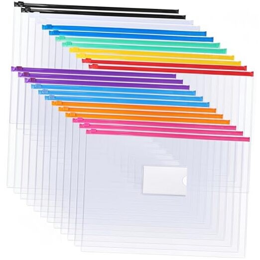 Plastic Envelopes Poly Zip Envelopes Files Zipper Folders, A4 Size, 24pcs