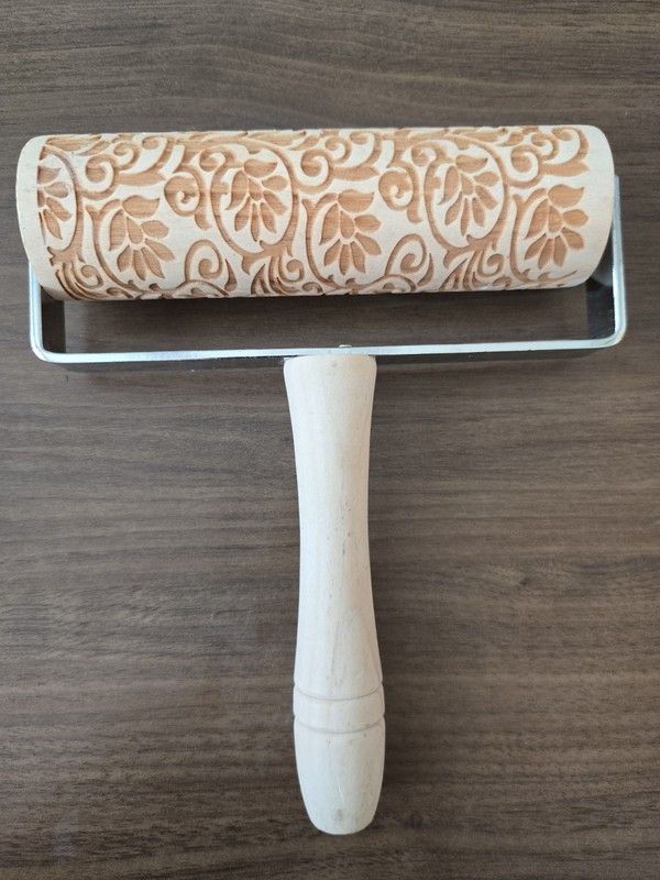 Mrs. Anderson’s Mini Embossing Rolling Pin Wooden Stamp Floral Scroll Mini