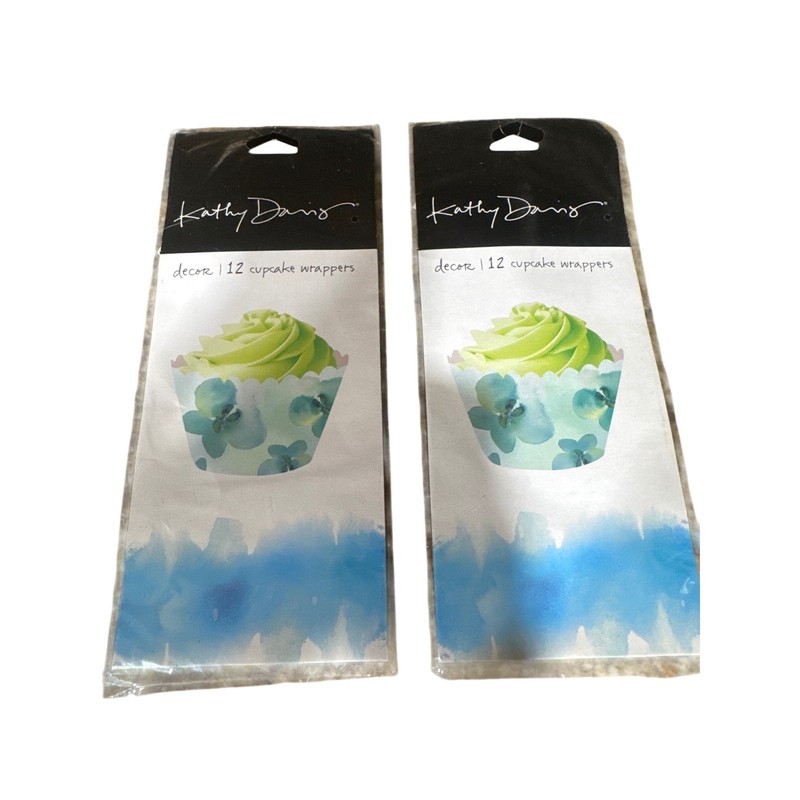 Kathy Davis Cool Flora Cupcake Wrappers 24 Count Blue Green Watercolor Floral