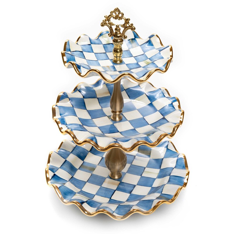 MacKENZIE CHILDS ROYAL CHECK CERAMIC THREE TIER SWEET STAND BNIB