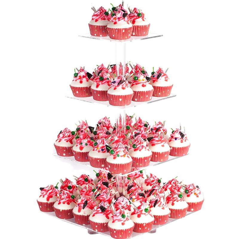 4 Tier Acrylic Cupcake Stand with Base, Cupcake Holder, Acrylic Cupcake Towe…