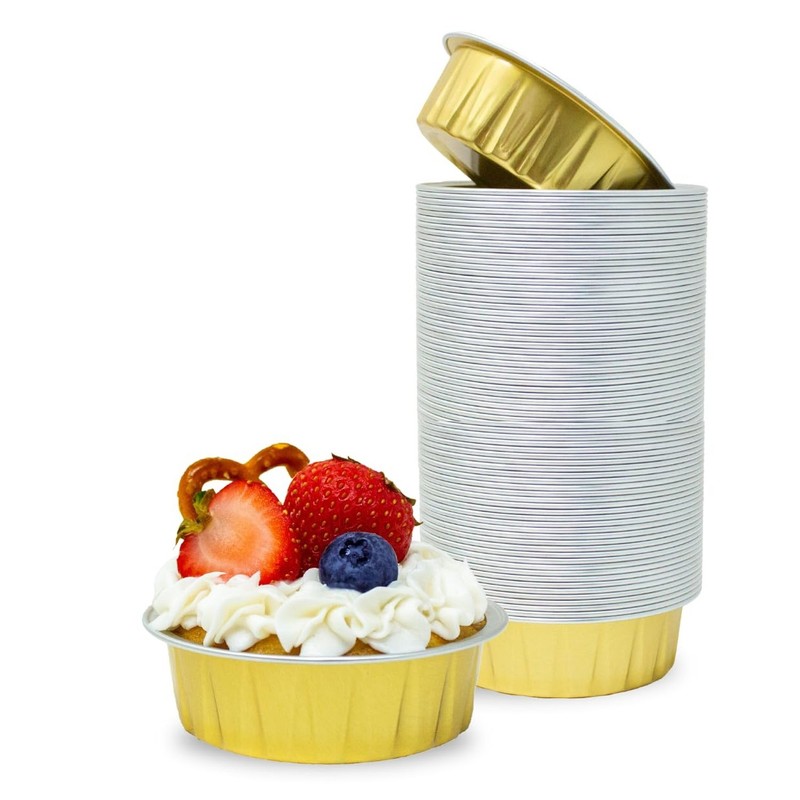 100ct Tiny 2oz Gold Bakeable Aluminum Cups | Mini Disposable Ramekins | Small…