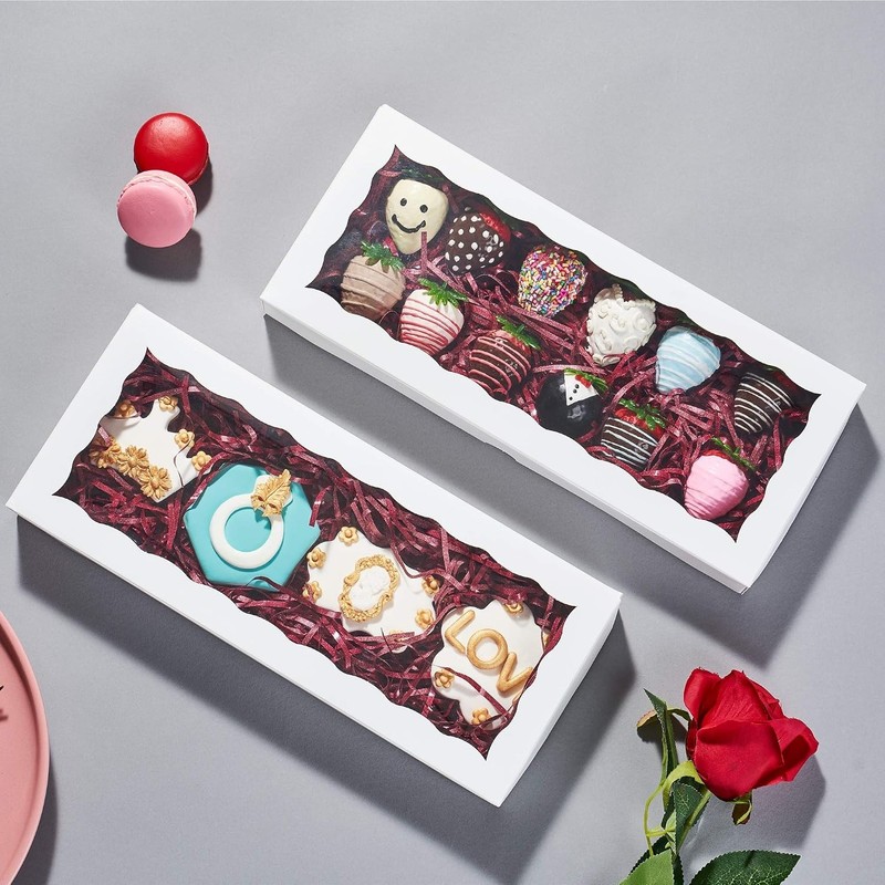 100PCS 12 x 5 x 1.5 inches Auto-Popup One Piece Cookie Boxes with Window, Ba... gallery