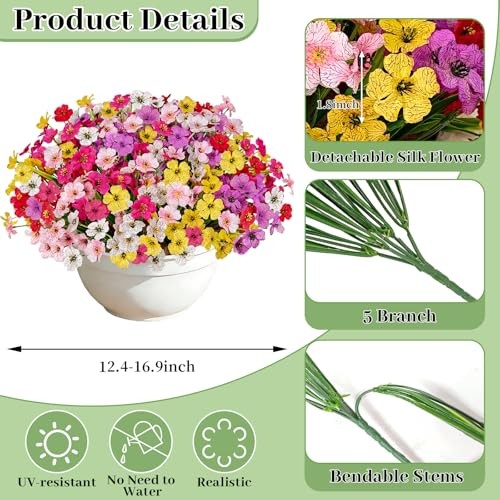 Artificial Flowers for Outdoors, 24 Bundles UV Resistant 24pcs Mix 6 Colors gallery