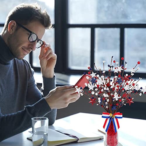 4 Pack Patriotic Artificial Berry Stem Picks Patriotic White Blue Red Stars gallery