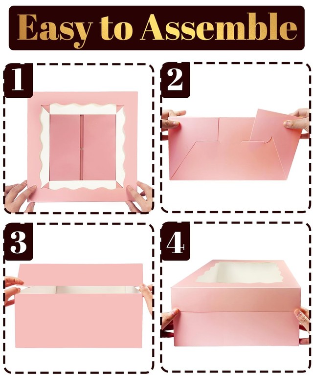 4 Sets 12x12x8 Inch Pink Cake Bakery Boxes Window 4 Boards 12 Inch Containers gallery