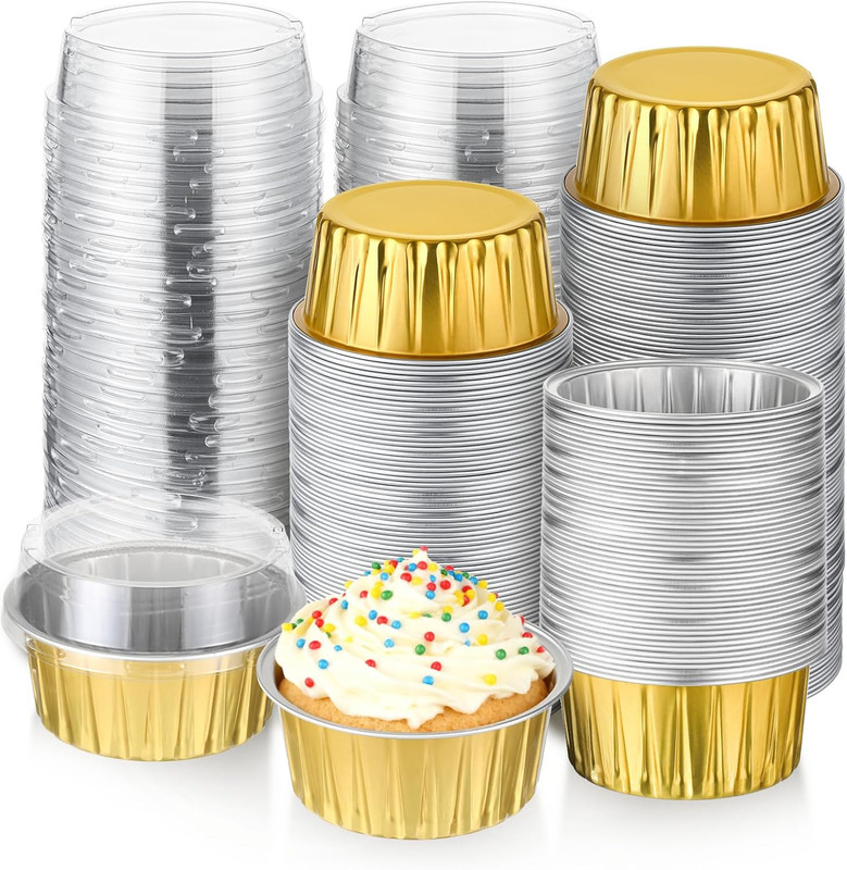 200 Pcs Aluminum Foil Baking Cups with Lids, 5 Oz Disposable Ramekins Mini Cake gallery