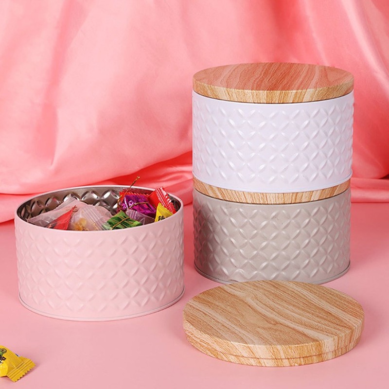 Round Iron Dessert Box with Lid for Bakery Cookie Snacks Storage Purpose gallery