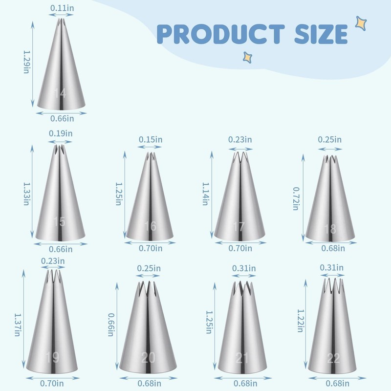 9 PCS Stainless Steel French Star Icing Piping Tip Cake Decor Tool Set gallery