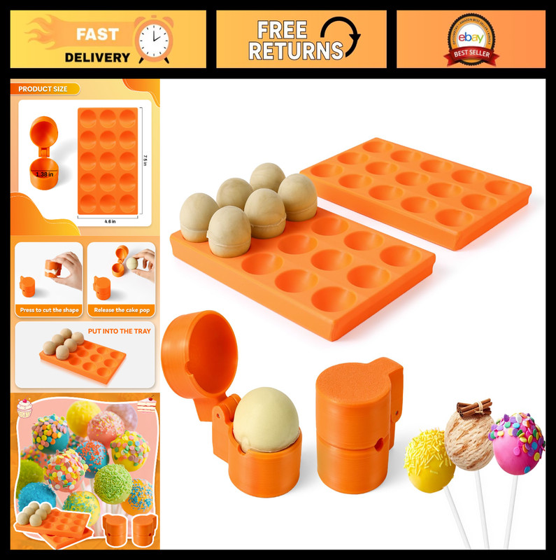 2-Pack Round Cake Pop Mold Set – 3D Sphere Cutter & Pusher Kit for Baking, Parti