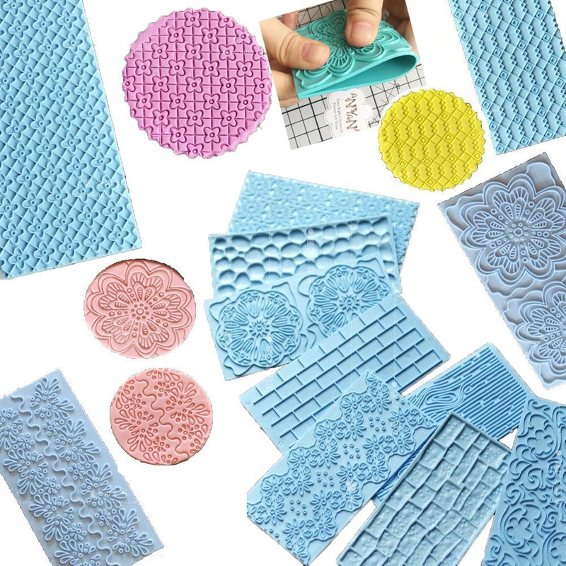 Anyana Set Of 12 6 Plastic Embossed Icing Moulds Kits Wood Brick Cobblestone
