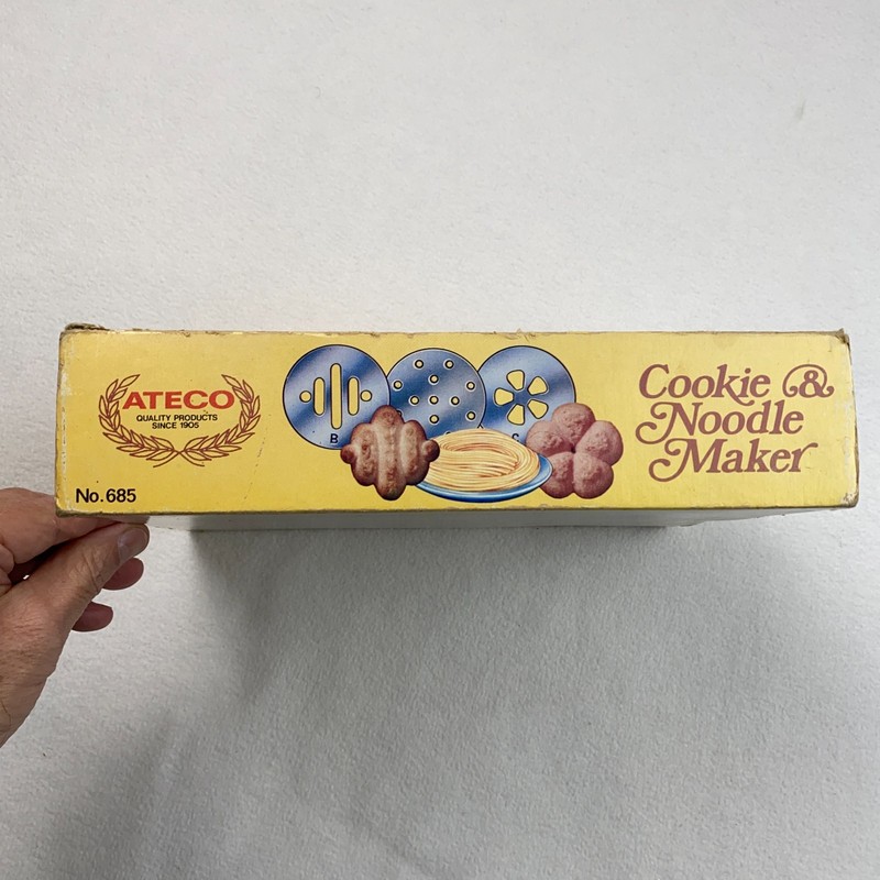VTG ATECO The Original Cookie & Noodle Maker w/Box Canister & 10 Shapes SEARS gallery