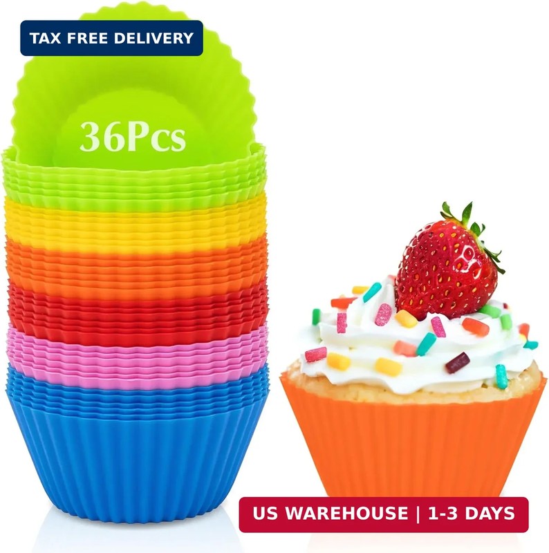 RAINFLOW 36 PCS Silicone Cupcake Baking Cups – Reusable Non-stick Muffin Liners,