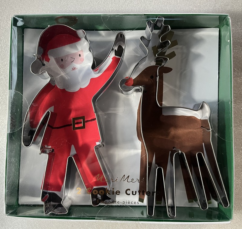 Meri Meri Christmas – 5″ Metal Cookie Cutter Set Santa & Reindeer NEW SEALED