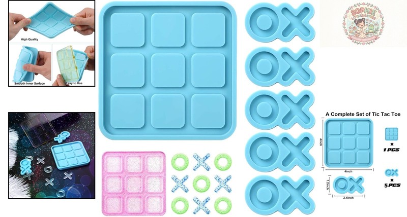 Versatile Silicone Tic Tac Toe Mold with Chess Pieces - Perfect for Craft Lovers gallery