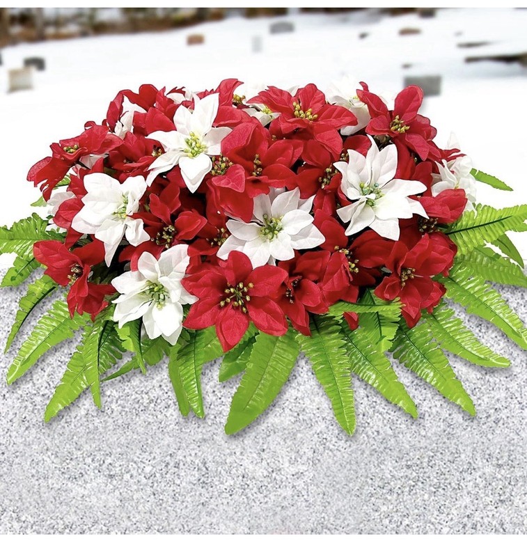 Christmas Cemetery Flowers Poinsettias Headstone Flowers Saddle Red White