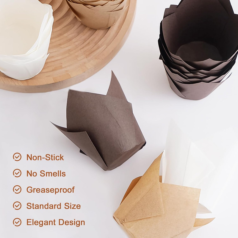 200Pcs Tulip Cupcake Liners for Baking Cups, Excellent Muffin Liners, Unbleached gallery