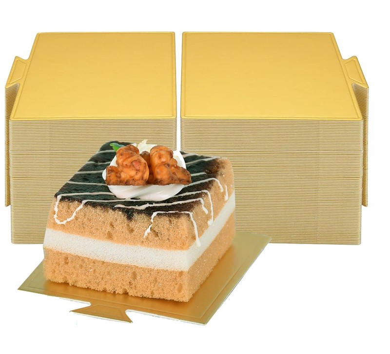 YYaaloa 200pcs 3.3 Inch Mini Square Golden Cake Boards Mousse Cupcake Base Pa…