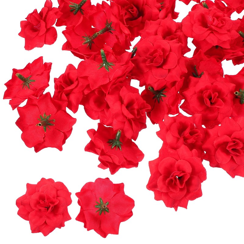 50Pcs Artificial Roses 1.77 Inch Wedding DIY Dark Red