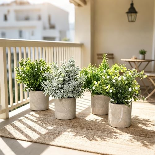 4 Pack Artificial Plants Office Bathroom Desk Decor Artificial Topiaries gallery