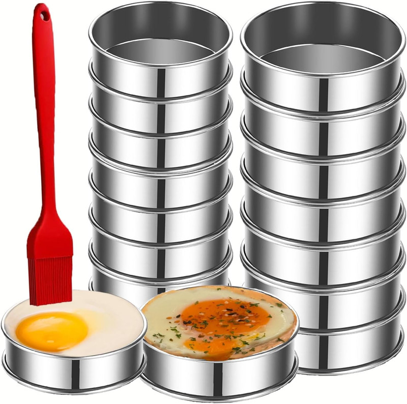 16Packs English Muffin Rings Crumpet Rings 4 Inch Stainless Steel Double Rolled