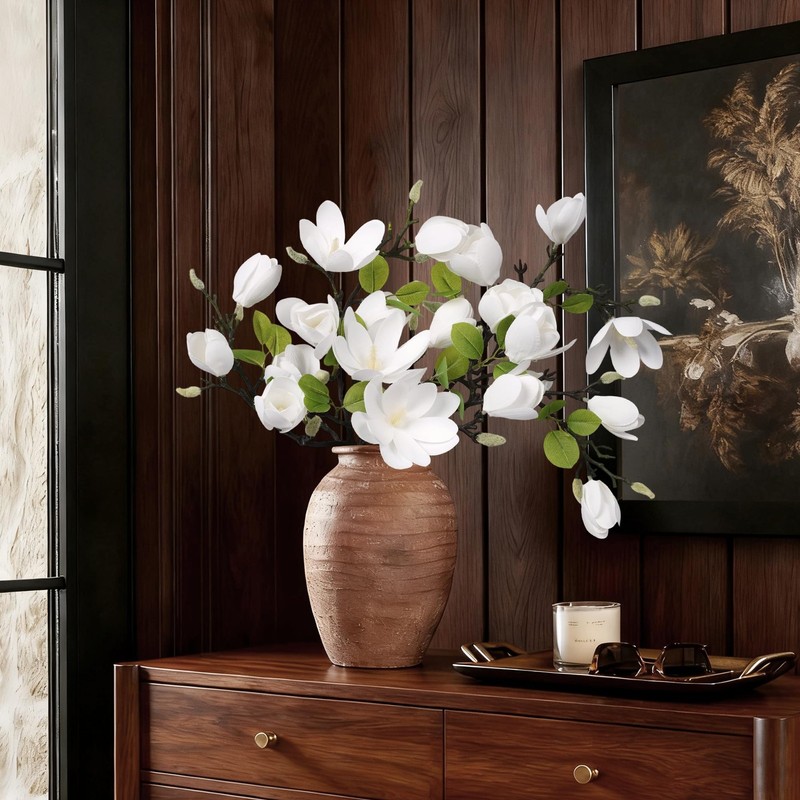 Ivydale 5Pcs Artificial Magnolia Flowers Stems Fake White Magnolia Floral Buds gallery