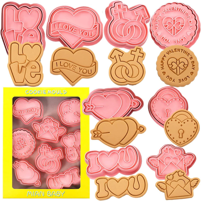 Valentines Cookie Cutter Set-8 Pieces Plastic Valentines Cookie Cutters-3D Valen