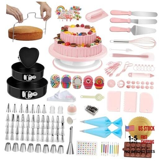 Cake Decorating Kit - Cake Turntable for Decorating with Baking Light Pink