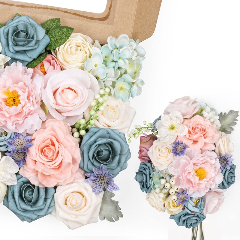 Amyhomie Blue Pink Artificial Flowers Combo Silk Mix Peony Rose Hydrangea Daisy gallery